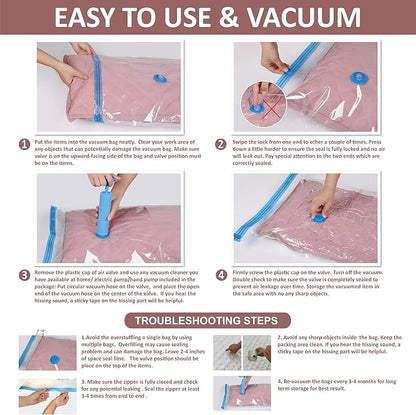 10 Space Saver Vacuum Sealed Storage Bags (2 Jumbo/2 Large/3 Medium/3 Small) with Hand Pump, Seal Bags for Clothing, Comforters, Pillows, Towel, Blanket Storage, Bedding