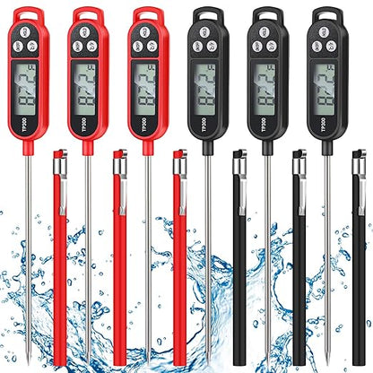 6 Pcs Meat Food Thermometer Food with Probe Water Liquid Instant Read Digital Thermometer Kitchen Cooking Supplies for Cooking BBQ Milk Yogurt (Red,Black)