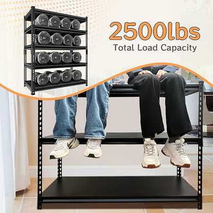 Adjustable Shelving Units and Storage, 48”W Garage Shelving Heavy Duty,2500LBS Loads 5-Tier Garage Storage Shelves, Metal Shelves for Living Room,Pantry,48”W×18”D×78”W,Black