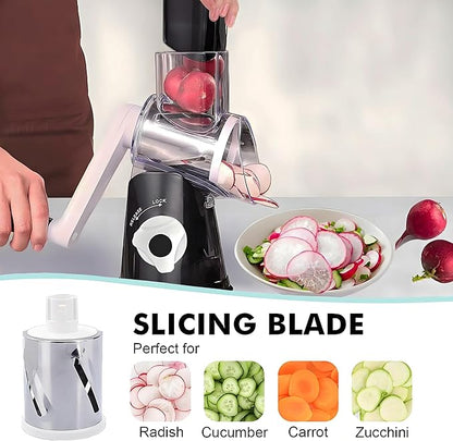 Rotary Cheese Grater, Cheese Grater Hand Crank, With Suction Base, Easy Cleaning With 3 Stainless Steel Interchangeable Drum Blades, Black