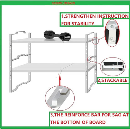 Expandable Shelf for Cabinet Organizer Adjustable Stackable Spice Rack at Kitchen and Bathroom More, Counter Countertop Cupboard Organization Pantry Storage(LARGE/1PACK/WHITE)