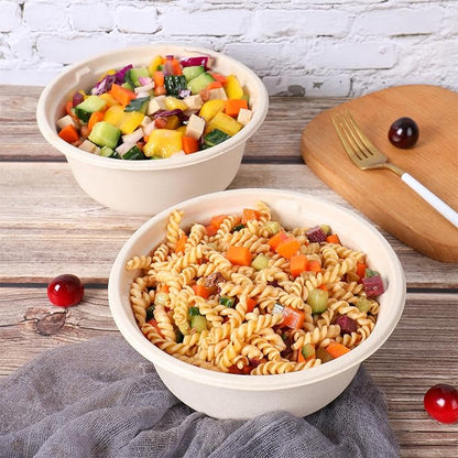 37 oz Disposable salad bowls with lids, Sugarcane Fiber Paper Bowls take away food containers Plant Fibers Freezer Safe 50 Pack