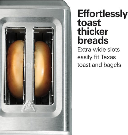 Hamilton Beach 2 Slice Toaster with Extra-Wide Slots, Bagel Setting, Toast Boost, Slide-Out Crumb Tray, Auto-Shutoff & Cancel Button, Defrost Function, Stainless Steel (22794)