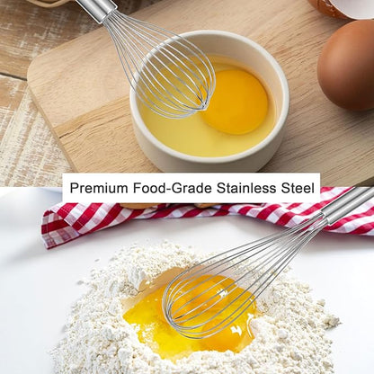 Metal Whisks for Cooking Stainless Steel Whisk Set 3 Pack Wisking Tool Balloon Wisk 8" 10" 12" Wire Whisk for Baking, Whisking, Mixing, Blending