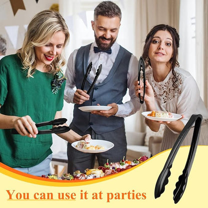 Tessco for you 25 Pcs Plastic Tongs for Serving Bulk, 9 Inch Plastic Disposable Serving Tongs Heavy Duty Salad Utensils for Kitchen Buffets BBQ Events Catering (Black)