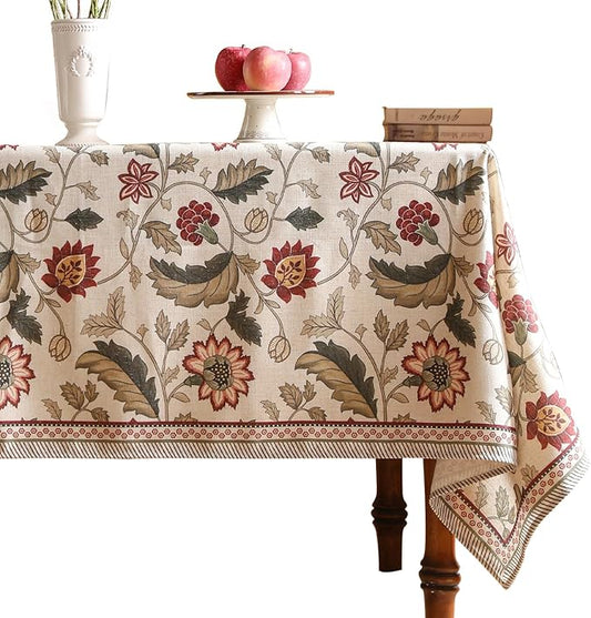 ISAENNE Designer Provence Floral Small Rectangular Tablecloth,Linen Colorful Washable Indoor Table Cloth,Durable Decor Tablecloths for Dining Thanksgiving Kitchen Christmas,55"*71"-Ratina