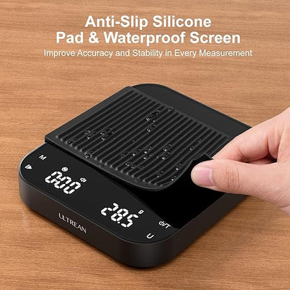 Ultrean 5.9" Coffee Scale, Rechargeable Coffee Scale with Timer, 3kg/0.1g Accuracy for Pour Over and Drip Coffee, Portable Digital Kitchen Scale with Automatic Timing, LCD Display