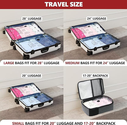 SUOCO Travel Vacuum Bags for Luggage with Portable Electric Pump, 8 Small Packing Seal Bags for Clothing Suitcase Backpack, Space Saver Compression Clothes Storage Bags