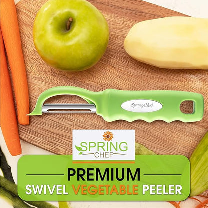 Spring Chef Premium Green Swivel Vegetable Peeler Set of 2, Stainless Steel Apple Peeler for Kitchen with Soft Grip Handle, Dishwasher Safe, Perfect for Potato, Carrot, Veggie, Fruit, Apple, Mango