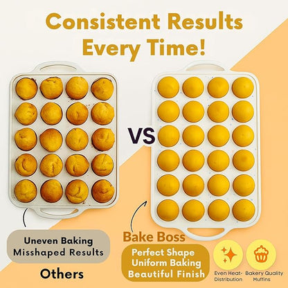 2-Pack Silicone Muffin Pan Set – Regular 12-Cup & Mini 24-Cup Nonstick Cupcake Pans – Metal-Reinforced Handles, BPA-Free, Non-Toxic, Dishwasher Safe, Cream Color Bakeware