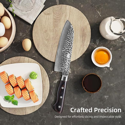 FINDKING 7 Inch Damascus Santoku Knife,Versatile Japanese-Inspired Chef Knife, Multifunctional Asian Culinary for Vegetable Preparation (Raven Series)