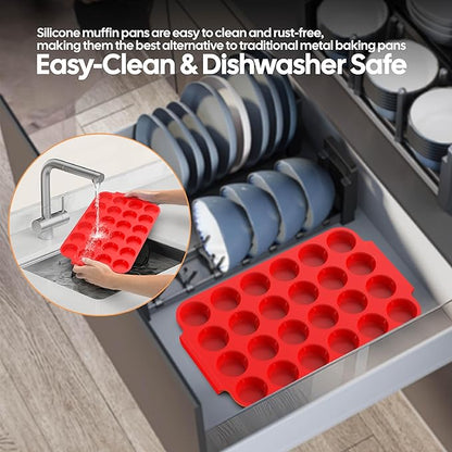 Silicone Muffin Pan for Baking - Premium 24-Cup Nonstick Muffin Pan, Easy Release & Clean, Dishwasher Safe Muffin Tray for Perfect Cupcakes, Muffins & More