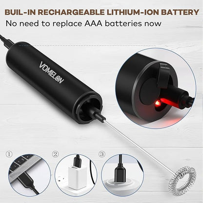 Rechargeable Milk Frother, Electric Coffee Foamer, Handheld Drink Mixer for Latte, Cappuccino, Coffee, Eggs, Hot Chocolate, Protein,Paint Black