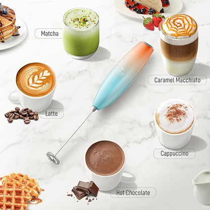 Zulay Kitchen Milk Frother Handheld Electric Whisk with AA Duracell Batteries – Durable Drink Mixer for Coffee, Lattes, Cappuccinos & More - Sunrise