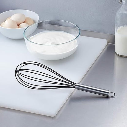 Amazon Basics Stainless Steel and Silicone Non-Stick Coated Whisk Set, 8", 10", and 12", Pack of 3, Black