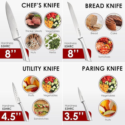 Cuisine::pro Damashiro Knife Block (Kumi, 7-Piece Chef Knife Set) - Japanese Steel Knife - Magnetic Knife Block- Damascus-Inspired Blade Kitchen Knives