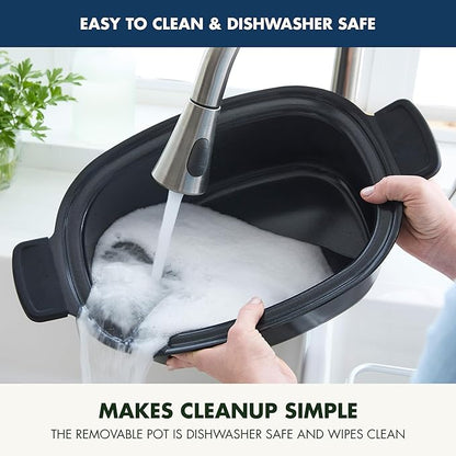 GreenPan Elite 8-in-1 Programmable 6QT Electric Slow Cooker,Dishwasher Safe Lid & Removable Crock, PFAS-Free Healthy Ceramic Nonstick Multi-Cooker,Sear, Sauté,Brown,Steam Basket,Roast, Oxford Blue