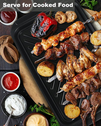 Grilling Prep and Serve Trays, BBQ Tray for Raw and Cooked Food, Melamine Serving Platter for Food, Set of 2, Black and White, Napkin and Cleaning Clothes Included