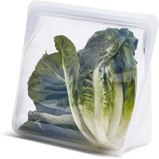 Stasher Premium Silicone Reusable Food Storage Stand-Up Bag Mega, Clear, Microwave, Sous Vide, Dishwasher, Oven and Freezer Safe, BPA Free, Leak-free, Eco-friendly, 104 Oz