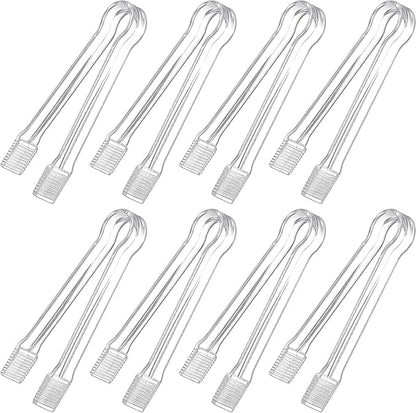 8-Piece Plastic Tongs - Clear Mini Serving Utensils, 6.3 Inch Small Tongs for Food, Ice, Salad, Buffet, Weddings, Barbecue Party