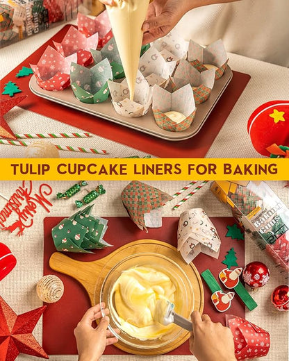 Katbite Christmas Tulip Cupcake Liners 200PCS, Muffin Baking Cupcake Liners Holders