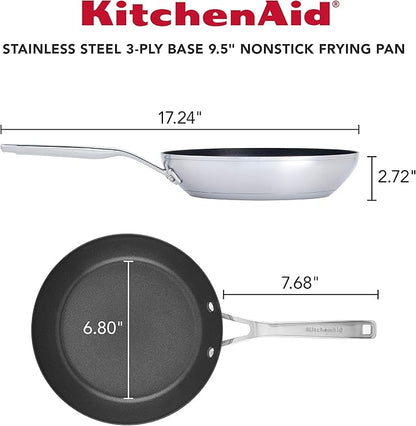 KitchenAid 71008 3-Ply Base Brushed Stainless Steel Nonstick Frying Pan/Fry Pan/Skillet, 9.5 Inch