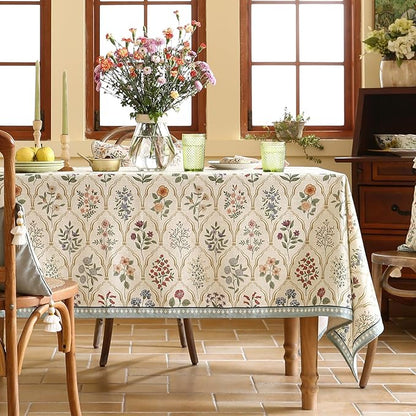 ISAENNE Designer Linen Long Rectangle Tablecloth,Western Colorful Floral Indoor Table Cloth,Wrinkle Resistant Decor Tablecloths for Dining Thanksgiving Kitchen Christmas,63"*94"-Serenity B