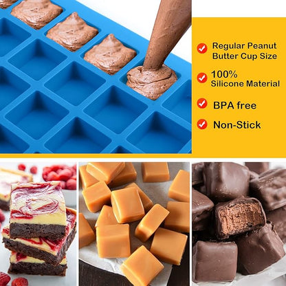 Sidosir 3Pcs Square Caramel Candy Mold Silicone, 40-Cavity Gummy Silicone Molds for Fat Bombs, Chocolate Truffles Mold for Hard Candy, Ice Cube