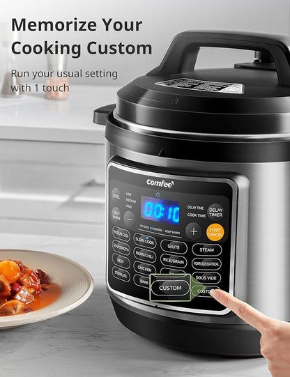COMFEE’ 16 in 1 Electric Pressure Cooker Instant Multi Cooker Olla de Presion Non-Stick Pot Yogurt Maker Rice Cooker Slow Cooker Sauté Steamer 8 Quarts for Family Feast