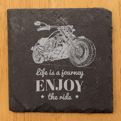 The Open Road Awaits: Motorcycle Coasters with Inspirational Quote - Square Slate - Set of 5