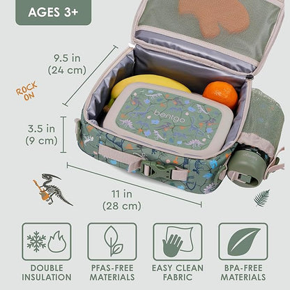 Bentgo Kids Lunch Bag - Durable, Double-Insulated Lunch Bag for Kids 3+; Holds Lunch Box, Water Bottle, & Snacks; Easy-Clean Water-Resistant Fabric & Multiple Zippered Pockets (Dino Fossils)