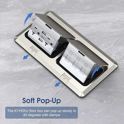 KYHSHJ Dual Pop-Up Floor Electrical Outlet Box Kit，20 Amp Stainless Steel USB TR Receptacle Outlet，3-Port RJ45 Datacom Receptacle，Waterproof Gasket with IP44 Waterproof Rating, Stainless Steel Color