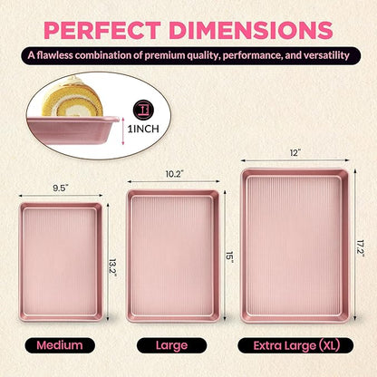 Saker nonstick baking sheet pan set,Multi-Use Non-Stick Baking Pan Set, Stackable Carbon Steel Cookie Sheets for Even Baking, Roasting & Meal Prep, Oven Safe & Easy Clean (pink)