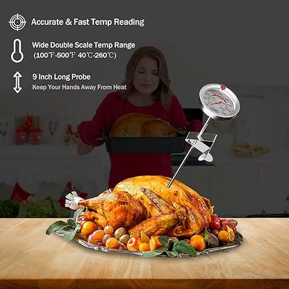 Candy Thermometer and Deep Fry Thermometer with 2 Inch Large Dial, 9 Inch Stainless Steel Probe – Temperature Guide for Candy Making, Frying, Confectionery, Dessert, Chocolate, Jam, and BBQ