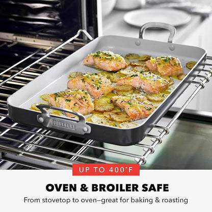 GreenPan x Bobby Flay 18" x 11" Nonstick Double Burner Griddle, PFAS-Free Ceramic Double Stovetop Skillet, Stainless Steel Handles, Dual-Use Cooking, Easy Clean Dishwasher & Oven Safe Pan, Gray