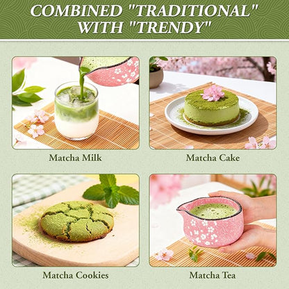 Matcha Whisk Set, 7 PCS Ceramic Matcha Sets with Bowl, Bamboo Whisk and Holder, Towel, Sifter, Bamboo Scoop, Scoop Rest, Christmas Gifts for Tea Lovers, Birthdays New Year Gifts for Women Mom