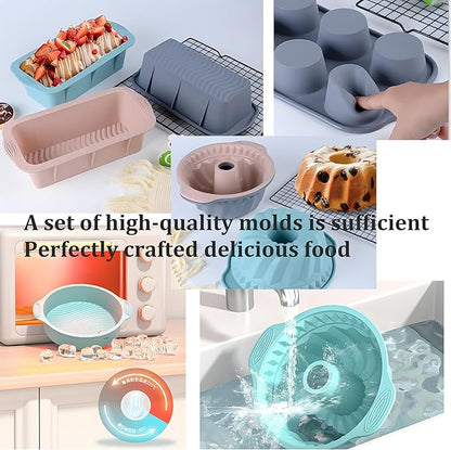 Thickened Silicone Bundt Cake Pan and Moldes Para Gelatinas, Heavy Duty Cake Mold for Baking, BPA Free, Mint Green (Round: φ10in / 1 Pcs)