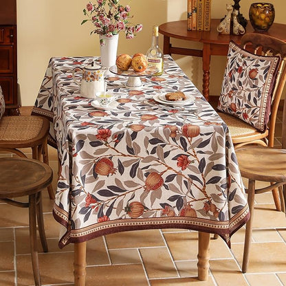 patdrea Designer Linen Extra Long Rectangle Tablecloth,Framhouse Vintage Pomegranates Leaves Pattern Tablecloths,Table Cover Decor for Kitchen Dining Christmas,Thanksgiving,63"x110"-Tehran a