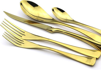 20-Piece 18/10 Stainless Steel Serrated Steak Knife Flatware Set, Mirror Polishing Gold,Service for 4