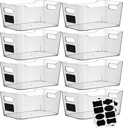 Clear Plastic Storage Bins with Labels, Pantry Organizers and Storage Containers Fridge Organizer Bins Kitchen Cabinet Organization for Organizing Medicine Cabinet Organizer Bin Bathroom Refrigerator