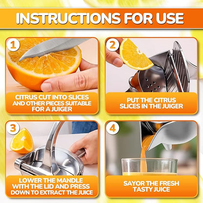 Aluminum Alloy Fresh Fruit Juice Extractor - Hand Juicer Squeezer, Non-Slip Ergonomic Grip, Easy to Use & Clean, 8.7" Length with 0.6L Capacity - Efficient Extraction of Citrus, and Other Fruits