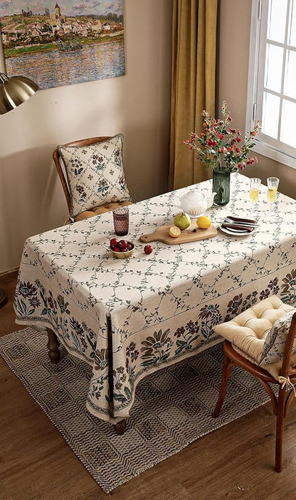 patdrea Designer Linen French Small Tablecloth for Rectangle Table,Fall Country Breathable Floral Tablecloths,Table Cover for Kitchen Dining,Tea Party,Christmas,Thanksgiving,55"x71"-Oliveirad