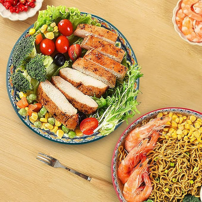Large Serving Bowls, 75 Oz Fruit Salad Bowls Set of 2, Bohemian Style Large Porcelain Dishes for Entertaining Parties,Big Bowls for Salad, Pasta, Fruit, Chips, 10.3 Inch Diameter (green.green)