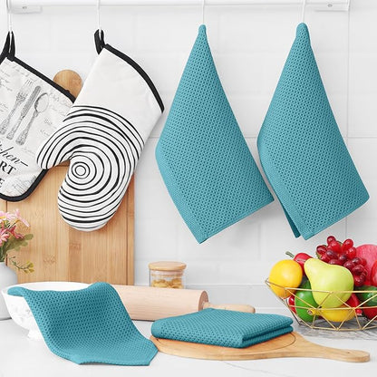Homaxy 100% Cotton Waffle Weave Kitchen Dish Cloths, Ultra Soft Absorbent Quick Drying Dish Towels, 12 x 12 Inches, 6-Pack, Lake Blue