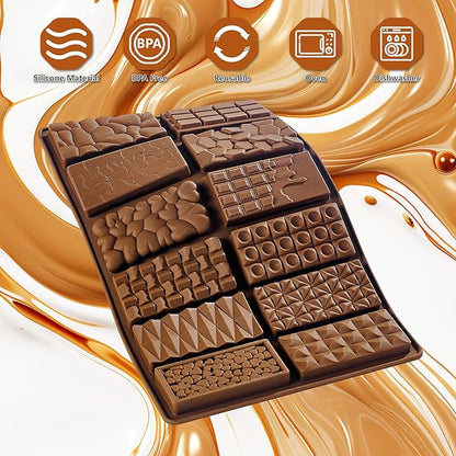 2 Packs Chocolate Silicone Molds, 12 Cavity Food Grade Non-Stick Baking Molds for Candy, Ice Cubes, Soap Making, Pistachio & Heart Shapes