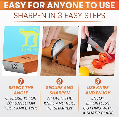 Diamond Rolling Knife Sharpener Kit - Manual Kitchen Knife Sharpener Set Multi-Angle Magnetic Holder(15° & 20°) Premium Magnetic Roller sharpener for Razor-Sharp Edges