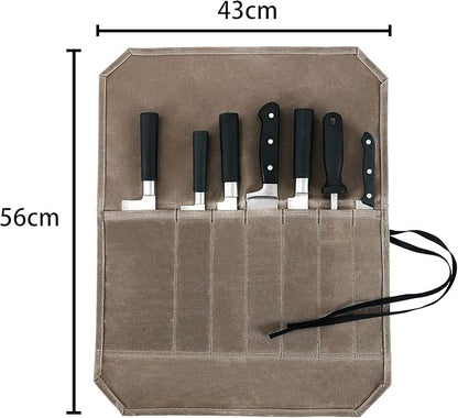 Chef’s Knife Roll Case, Waxed Canvas Cutlery Knives Holders Protectors, Home Kitchen Cooking Tools And Utensils Wrap Bag Wallet, Multi-Purpose Brush Roll Bag, Travel Tool Roll Pouch