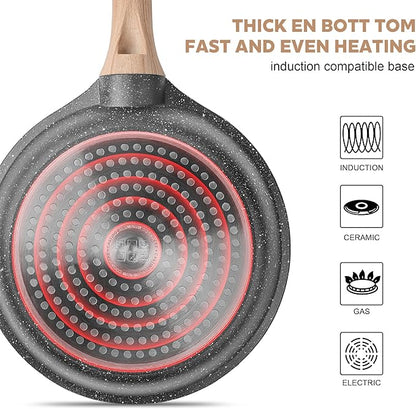 Caannasweis Nonstick Granite Frying Pan Skillet, Non Stick Omelette Fry Pans, Omelet Egg Pan, Stone Cookware Chef's Pan, Induction Compatible, PFOA Free (Gray, 12 Inch with Lid)