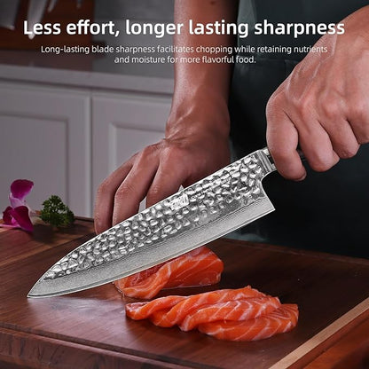 FINDKING 8 Inch Gyuto Chef Knife, Razor-Sharp Damascus Steel Edge Kitchen Knife, All-Purpose Japanese Cutting Companion, Professional-Grade Kitchen Essential (Raven Series)