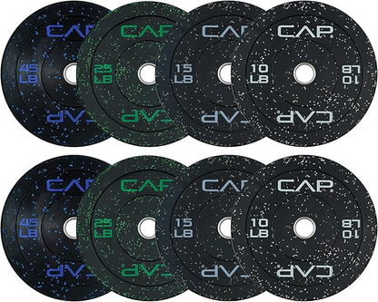 CAP Barbell 2-Inch Olympic Bumper Plate Weight Set with 6 Post Rack | 100-370 lbs | Multiple Options